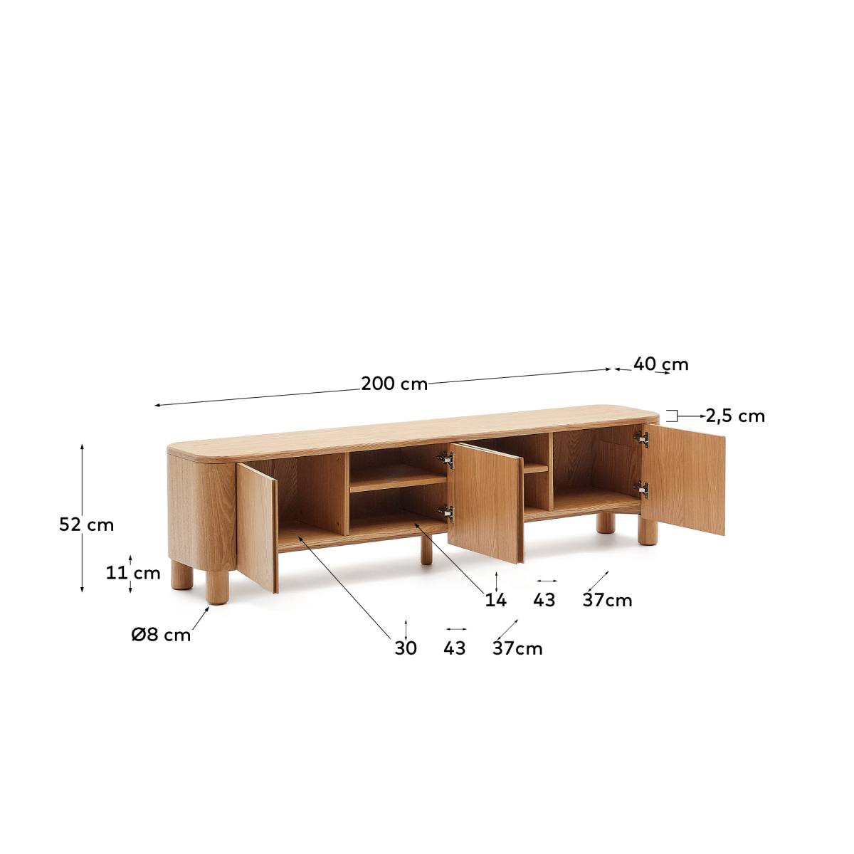 KAVE HOME Salaya TV-bord, m. 4 låger og 2 hylder, produktbillede 2 af 5, TV-borde hos HomeNordic