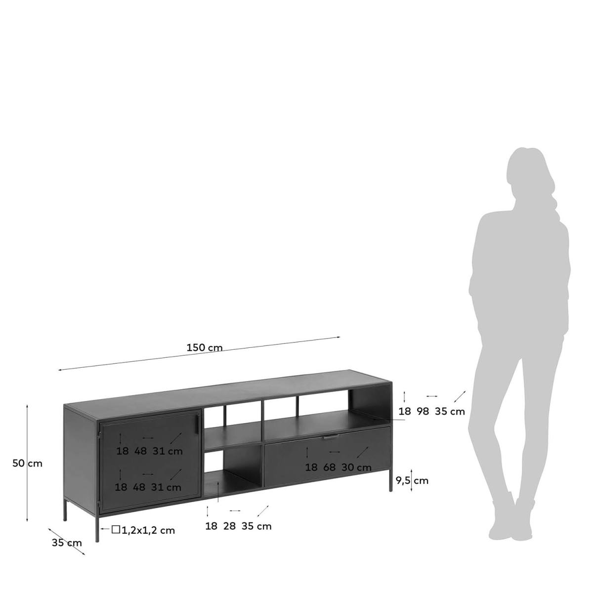 KAVE HOME Shantay TV-bord, m. 1 låge og 1 skuffe, produktbillede 2 af 11, TV-borde hos HomeNordic