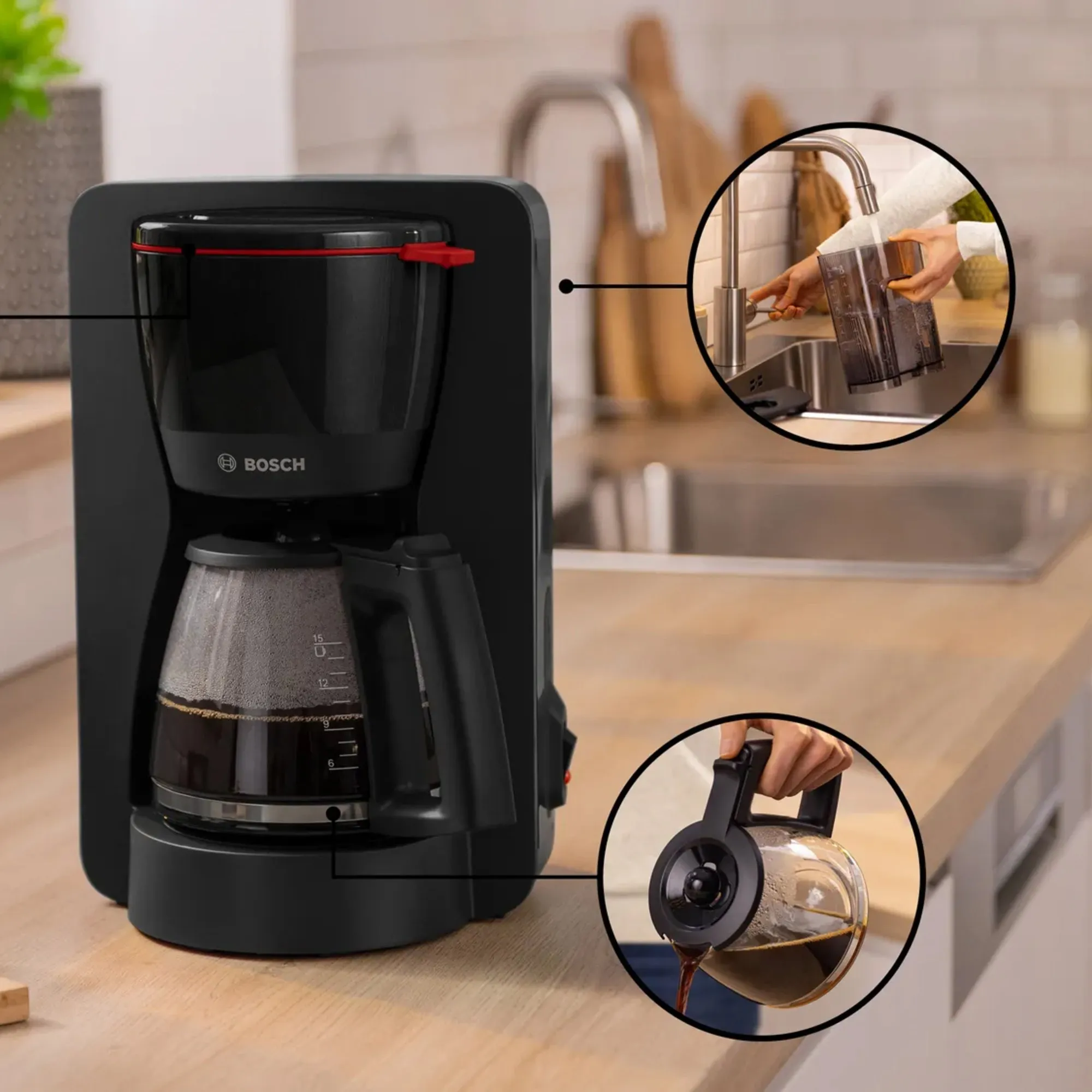 MyMoment Kaffemaskine med glaskande, sort, produktbillede 2 af 7, Kaffemaskiner hos HomeNordic