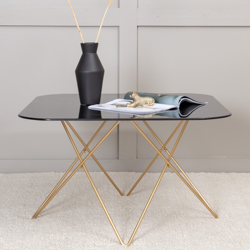 Tubas- Sofabord i sort marmor glas og messing metal, 80 x 80 cm, Moderne designs hos HomeNordic