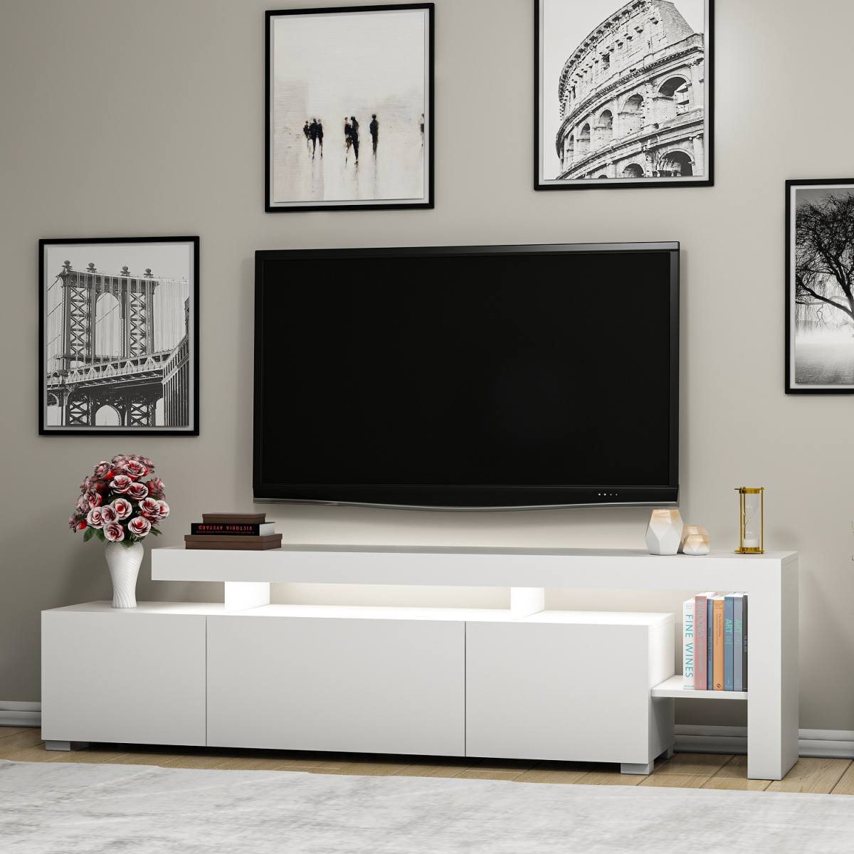 NORDVÄRK Beliz TV-bord, m. PVC-kantbånd LED-lys, produktbillede 8 af 10, TV-borde hos HomeNordic