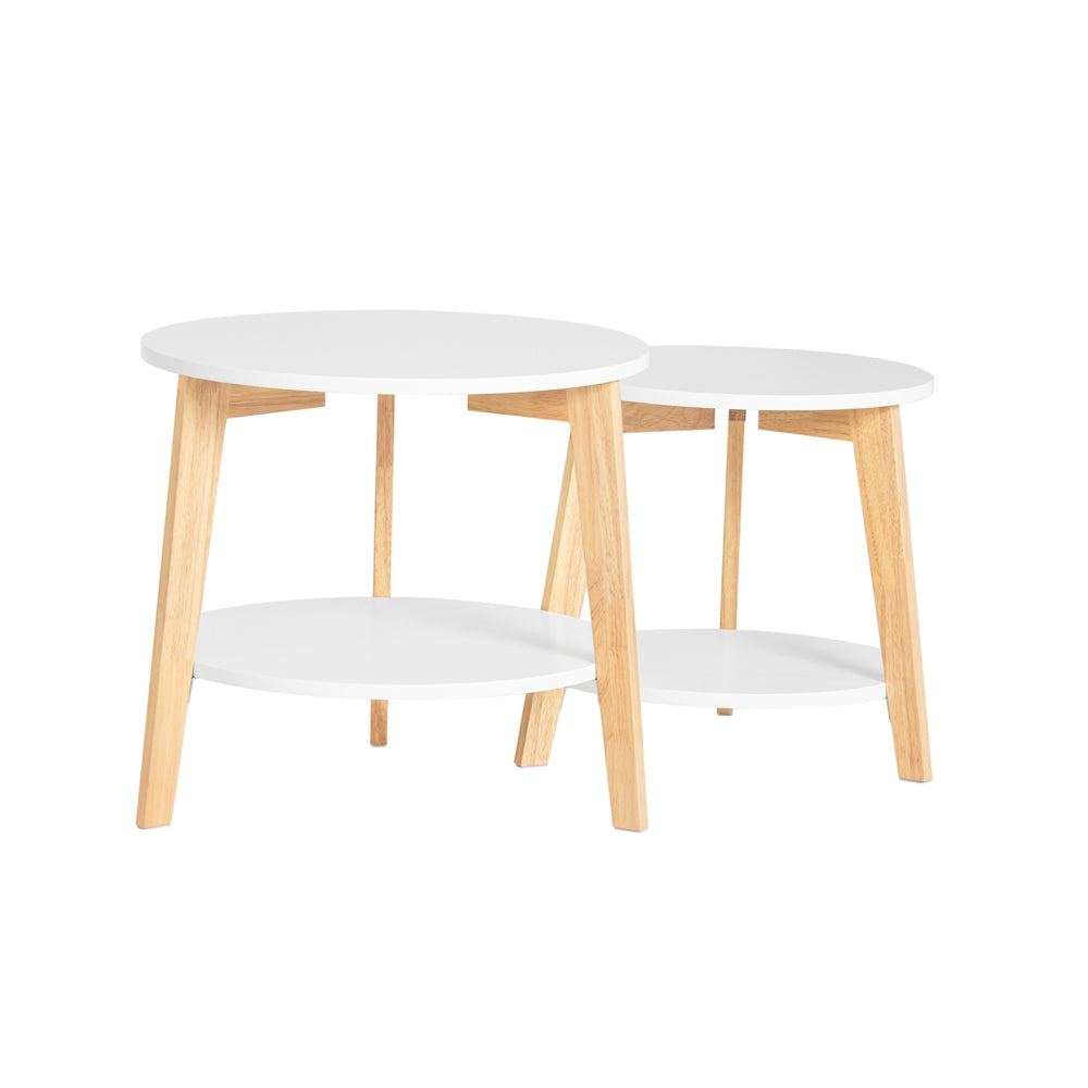 Sofabord sæt med 2 stueborde med hylder, hvid 51x46 og 42x40, Sofaborde hos HomeNordic