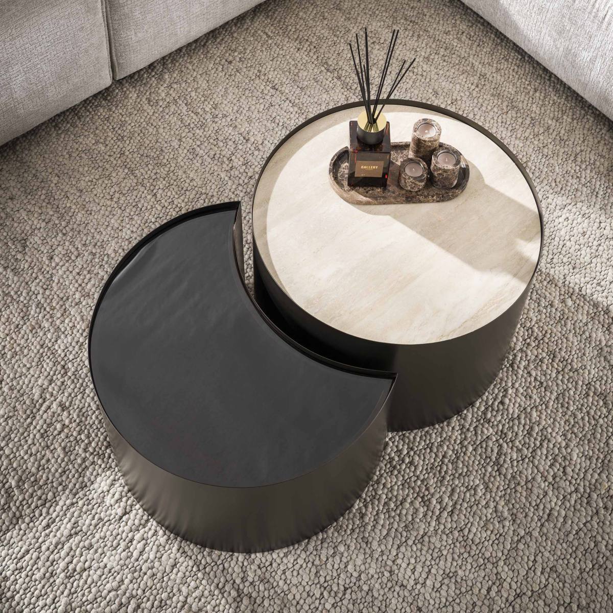 Mixy - Sofabordssæt i metal, travertin og glas, produktbillede 3 af 5, Moderne designs hos HomeNordic