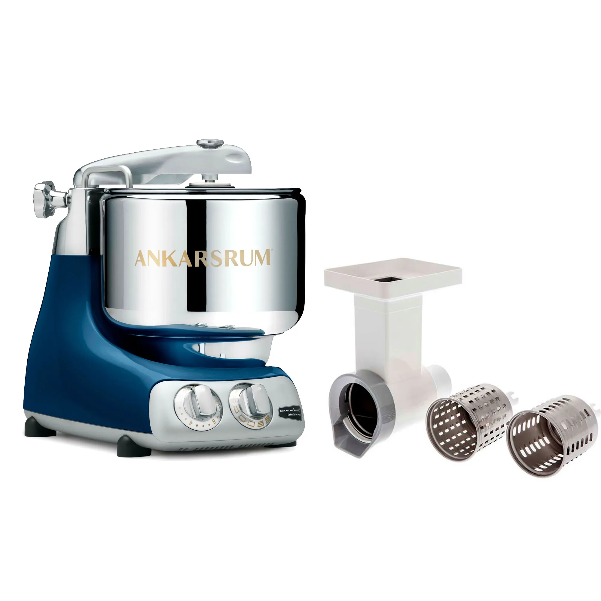 Ankarsrum Assistent Original AKM6230 Ocean Blue + Grøntsagssnitter, Røremaskiner hos HomeNordic