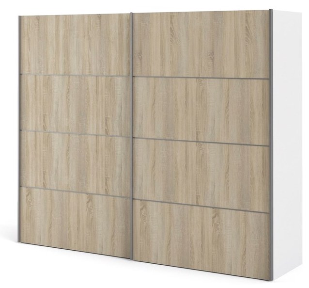 Modena garderobeskab ege look og hvidt 2 skydedøre 240 x 200 cm, Garderobeskabe hos HomeNordic