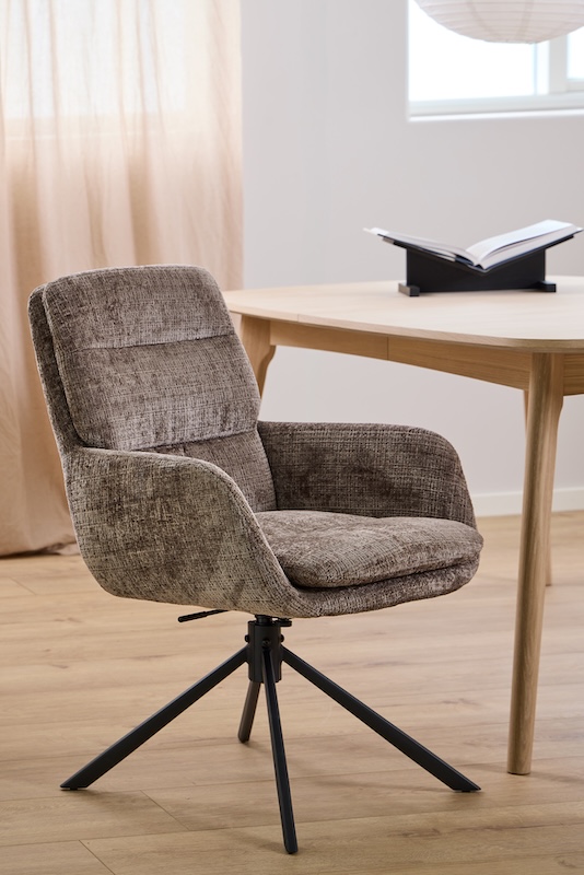 Spisebordsstol med armlæn, vippe funktion og drejefunktion, støvet brun, produktbillede 7 af 11, Spisebordsstole hos HomeNordic