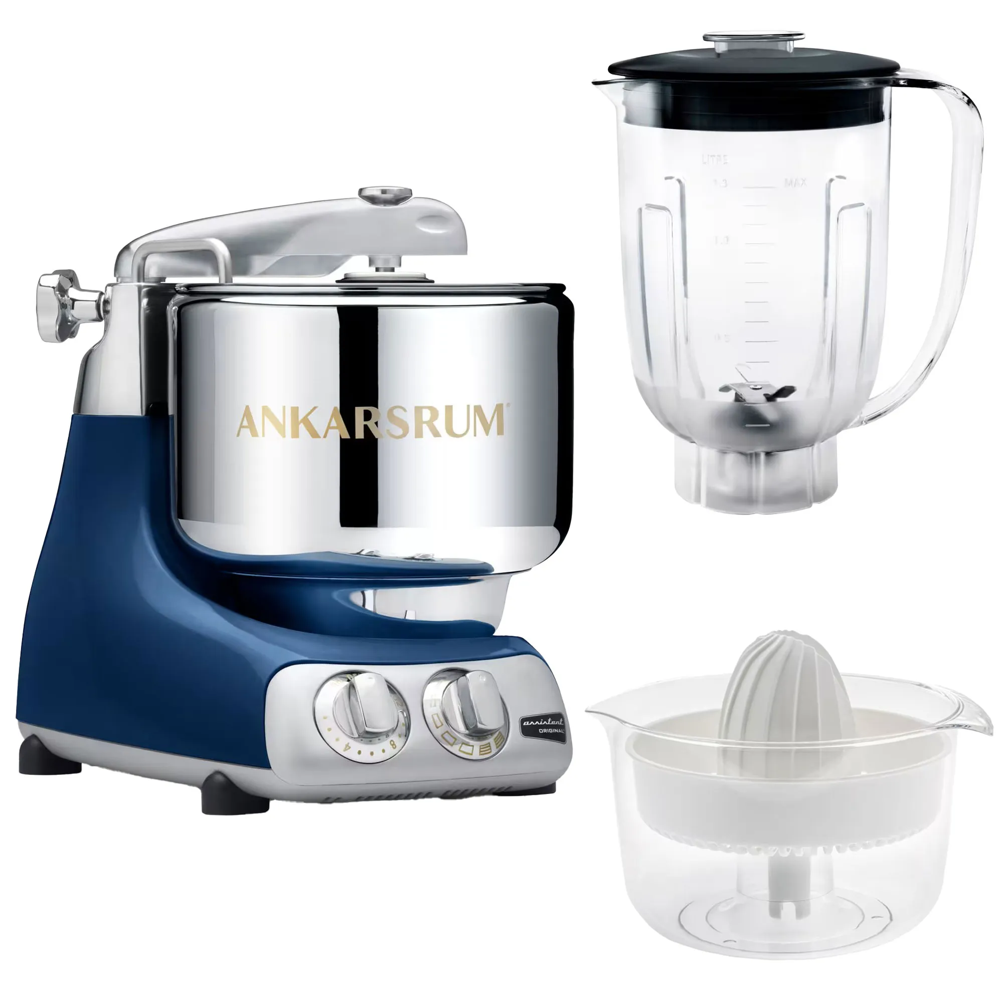 Assistent AKM6230 + mixerkande og citruspresser, ocean blue, Røremaskiner hos HomeNordic