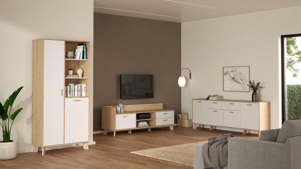 TVILUM Ikast TV-møbel med 1 låge + 2 skuffer, Jackson Hickory/Hvid, produktbillede 11 af 11, TV-borde hos HomeNordic