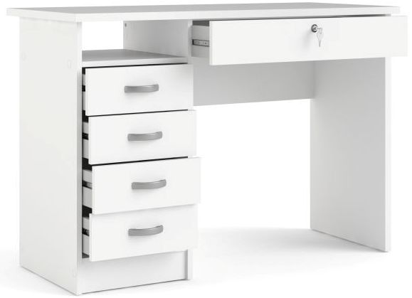Prestige hvidt skrivebord 109 x 48 cm med 5 skuffer., Skriveborde hos HomeNordic