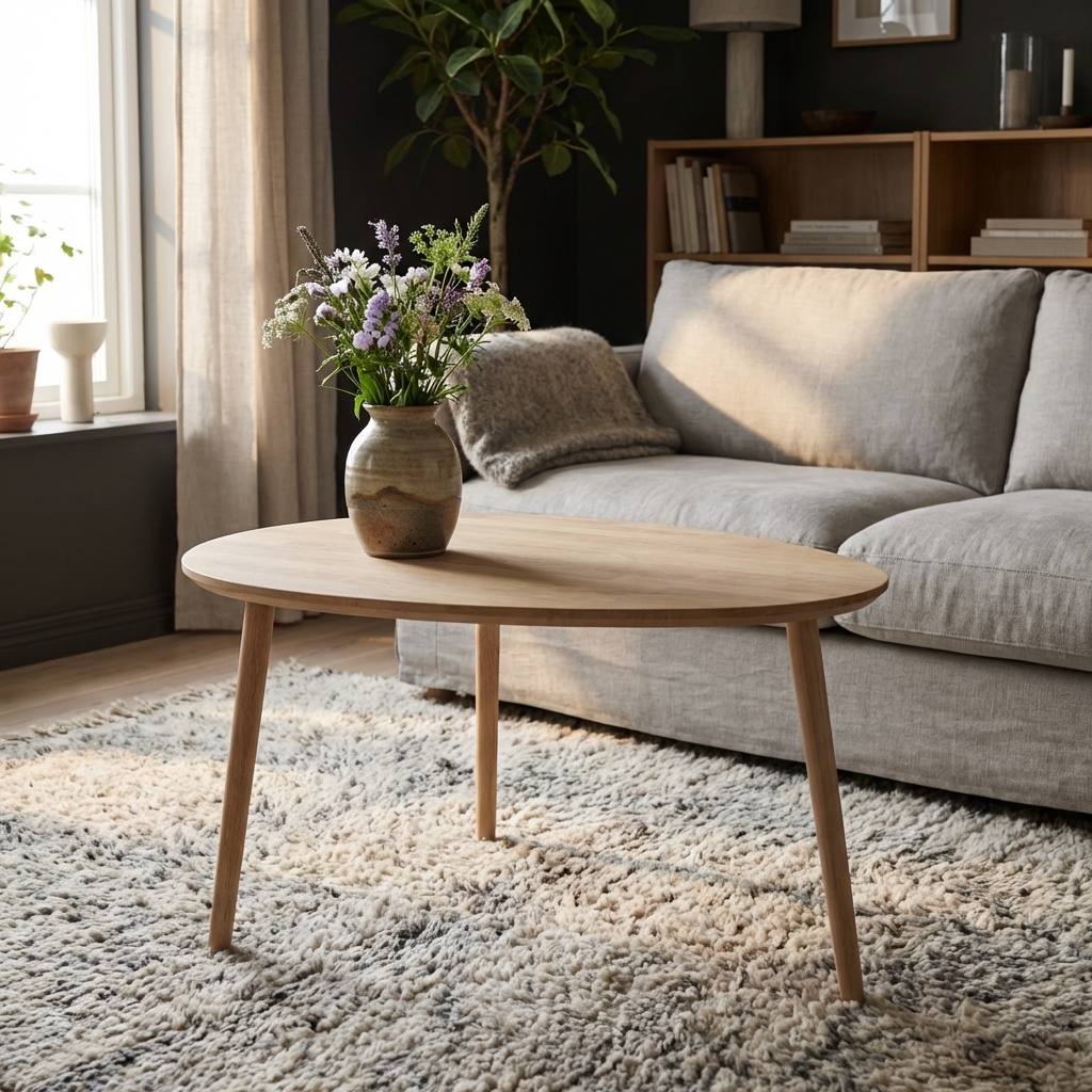 CT 10 - Sofabord i massiv eg med dråbeform og størrelse 74 x 55 cm, Nordisk design hos HomeNordic