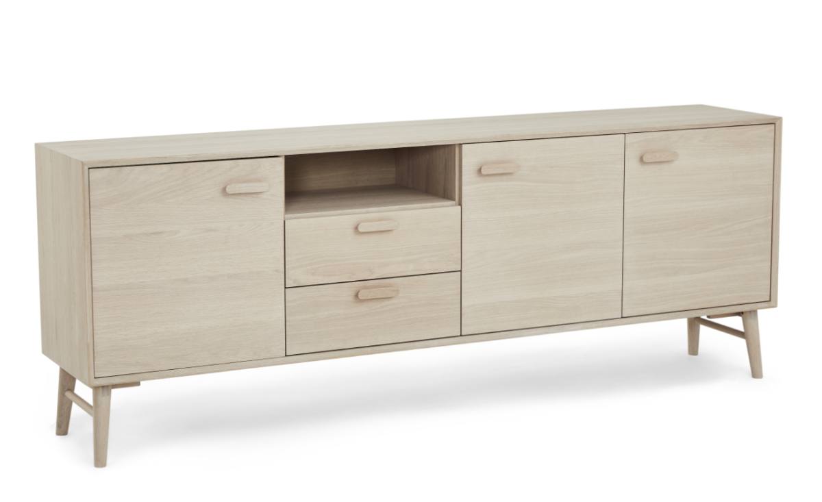 Egeskov skænk i hvidolieret ege finér 212 x 42 cm med 4 sektioner med, Skænke hos HomeNordic