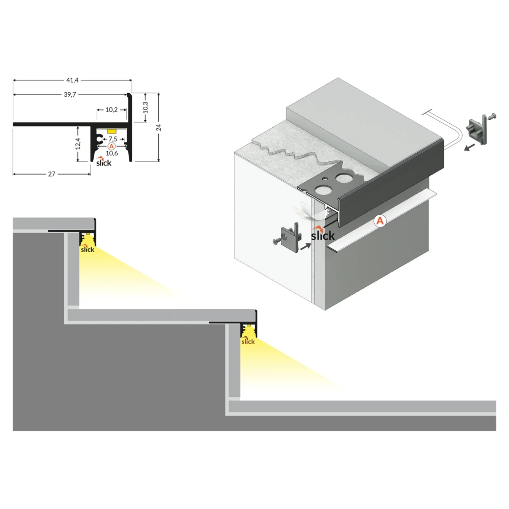 1m aluprofil UP-TILE10 A, LED-profiler hos HomeNordic