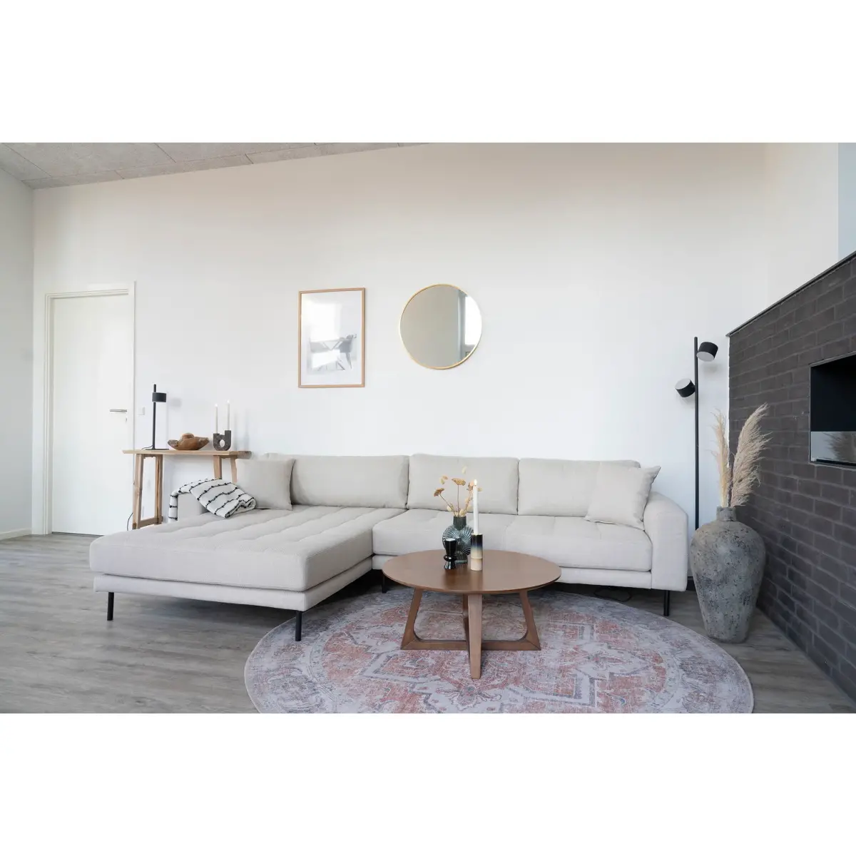 Lido Loungesofa - Loungesofa, Venstrevendt I Beige Med Fire Puder Og Sorte Stål Ben, Hn1025 – billede 2