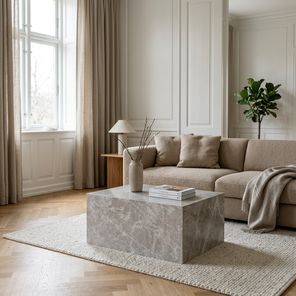 Sofabord - Marmor look - Beige - 60x80x40 cm – billede 6