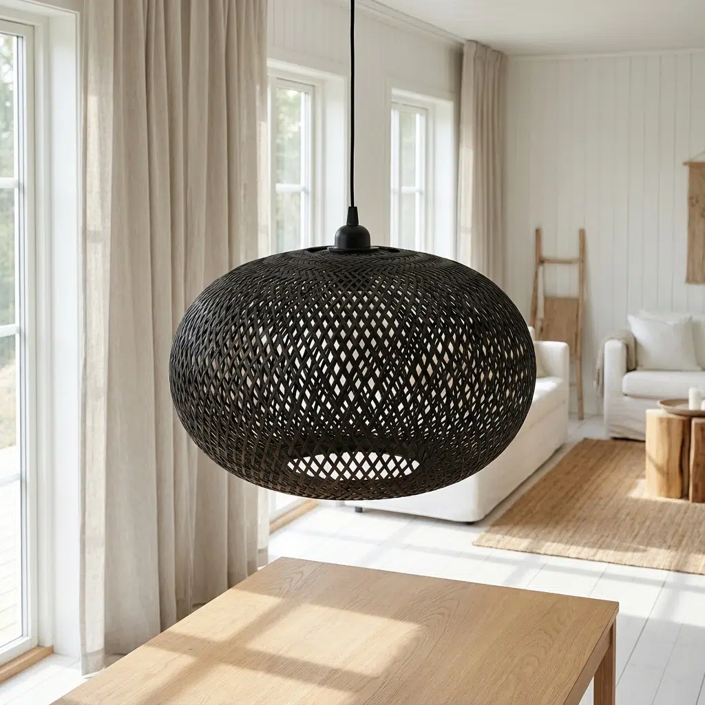 Sort bambus lampe - Ø45xH35 cm