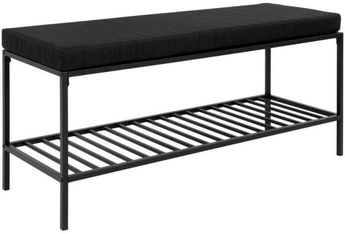 Valencia bænk 100 x 36 cm i sort metalstel med hylde og sidde hynde. hos HomeNordic