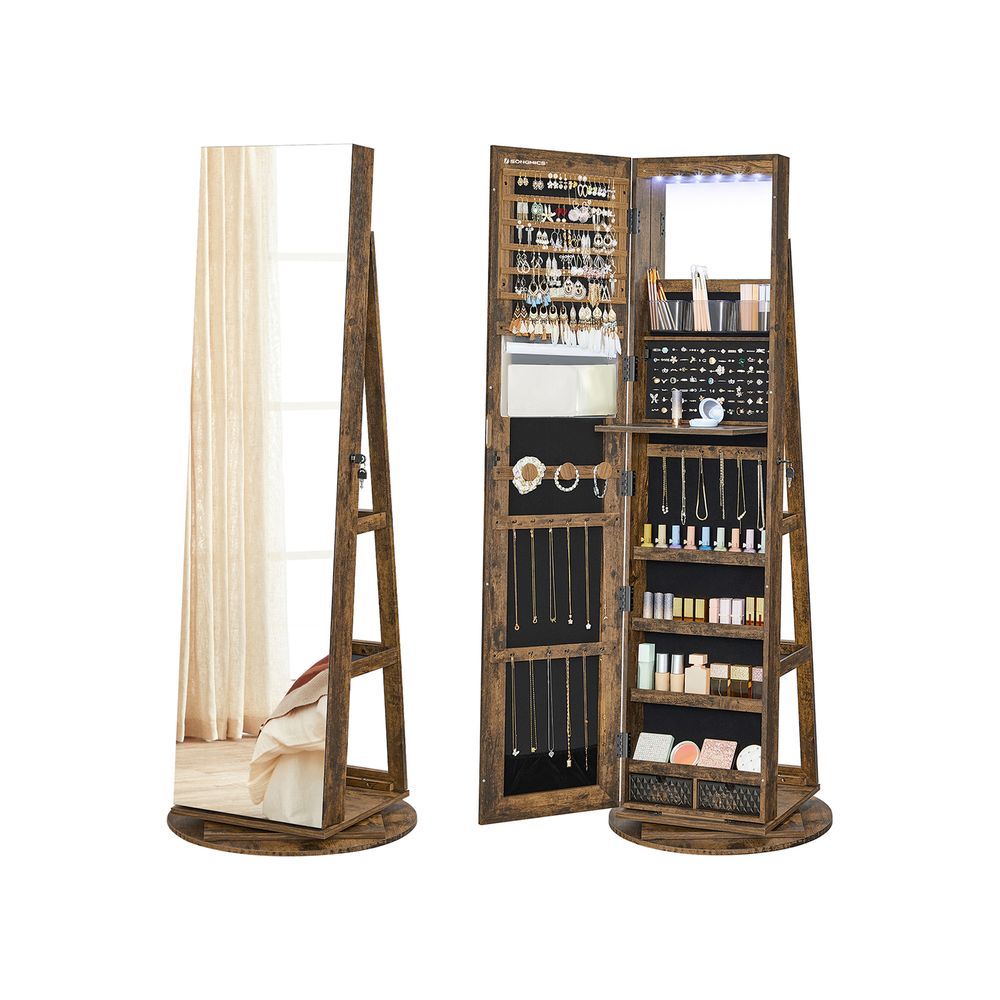 Smykkeskab med spejl og lys 162 cm vintage, Opbevaring hos HomeNordic