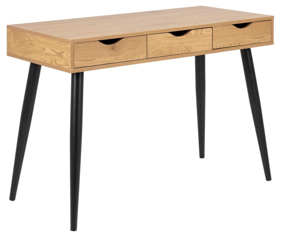 Space skrivebord 110 x 50 ege look med 3 skuffer og med sorte ben., Skriveborde hos HomeNordic