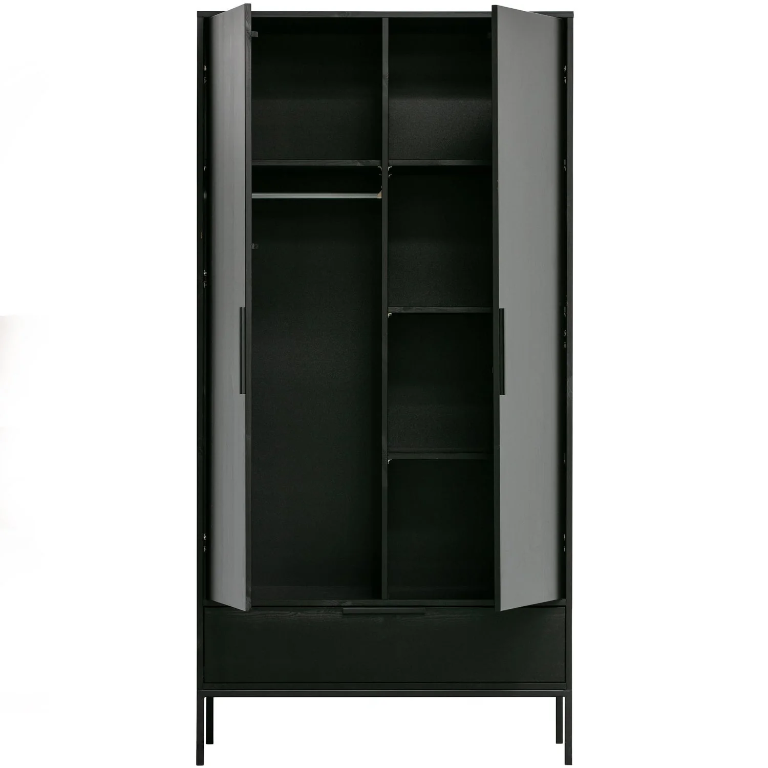 WOOOD - Adam Skab Fyrretræ Sort FSC 200x100x53 cm, produktbillede 4 af 8, Garderobeskabe hos HomeNordic
