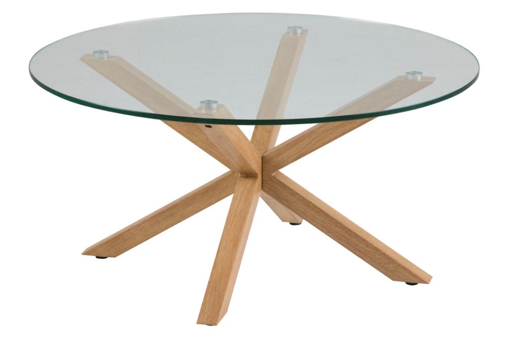 Sorgenfri rundt sofabord 82 cm glasplade og metalstel med ege folie., Sofaborde hos HomeNordic