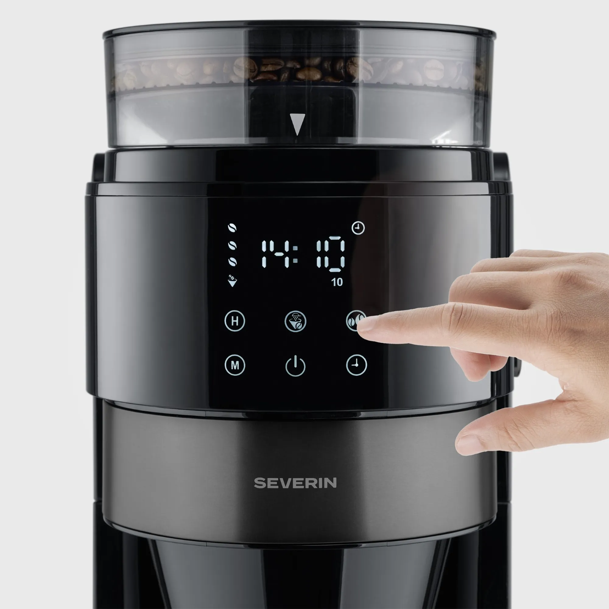 Kaffemaskine med kværn & glaskande, dark inox, produktbillede 2 af 5, Kaffemaskiner hos HomeNordic