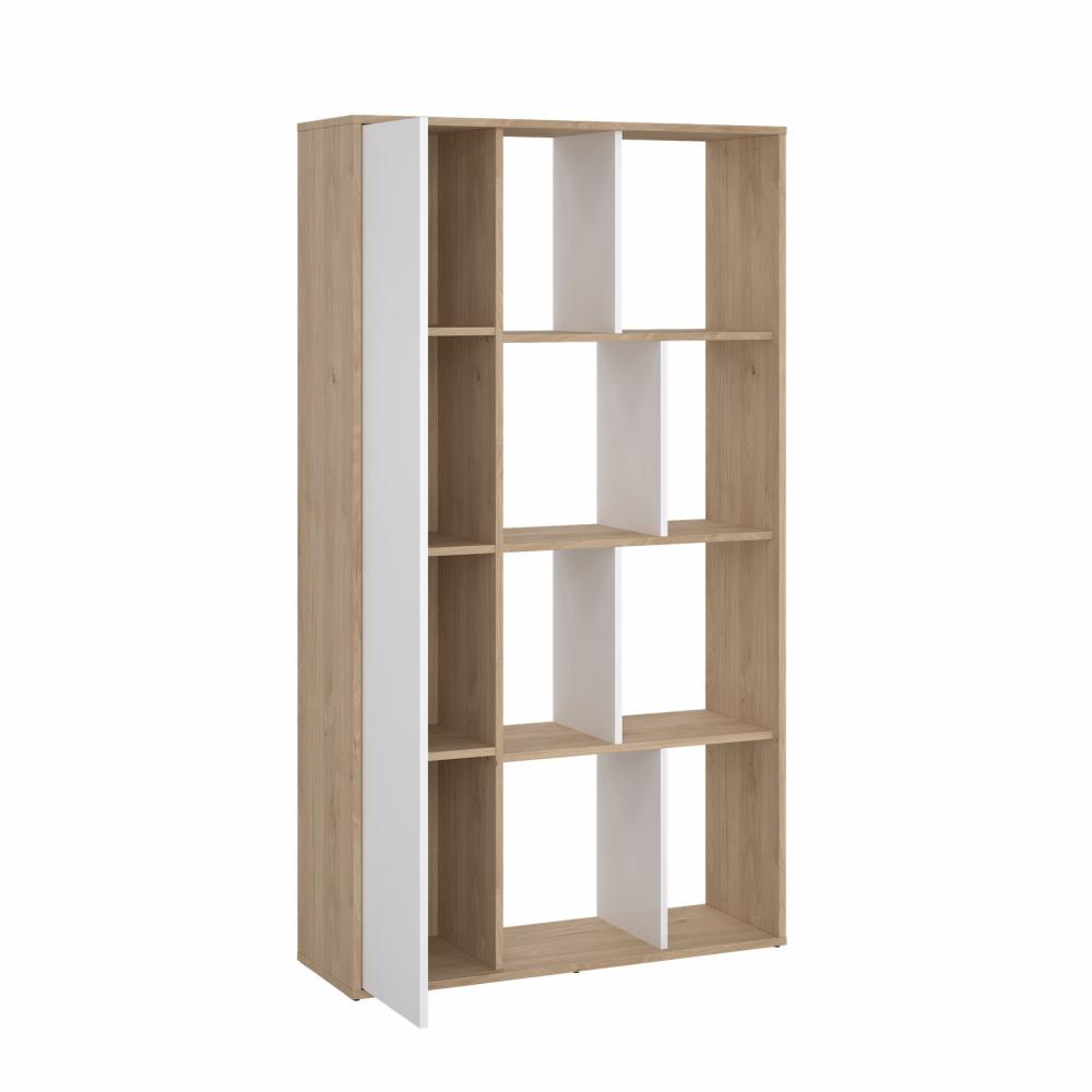 Puzzle bogreol 90 x 155 cm med 1 låge i egelook/hvid, Bogreoler hos HomeNordic