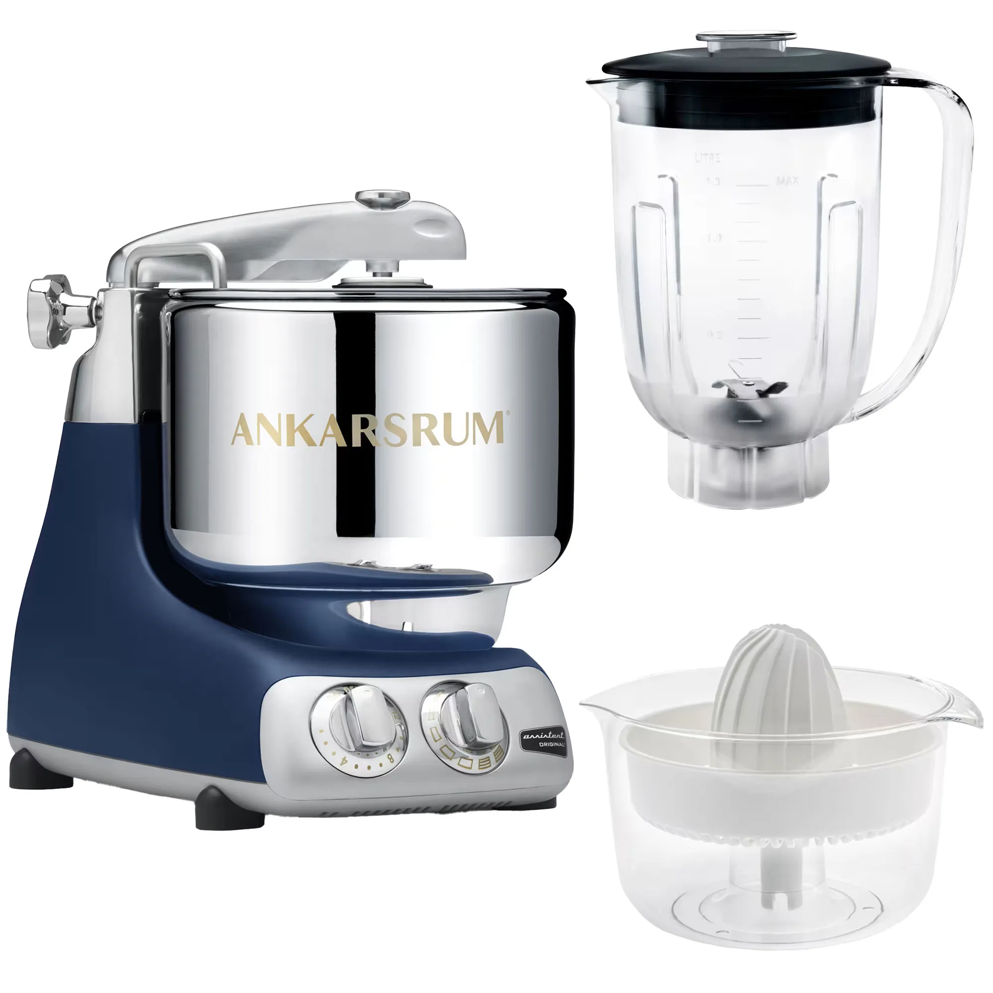 Assistent AKM6230 + mixerkande og citruspresser, royal blue, Røremaskiner hos HomeNordic