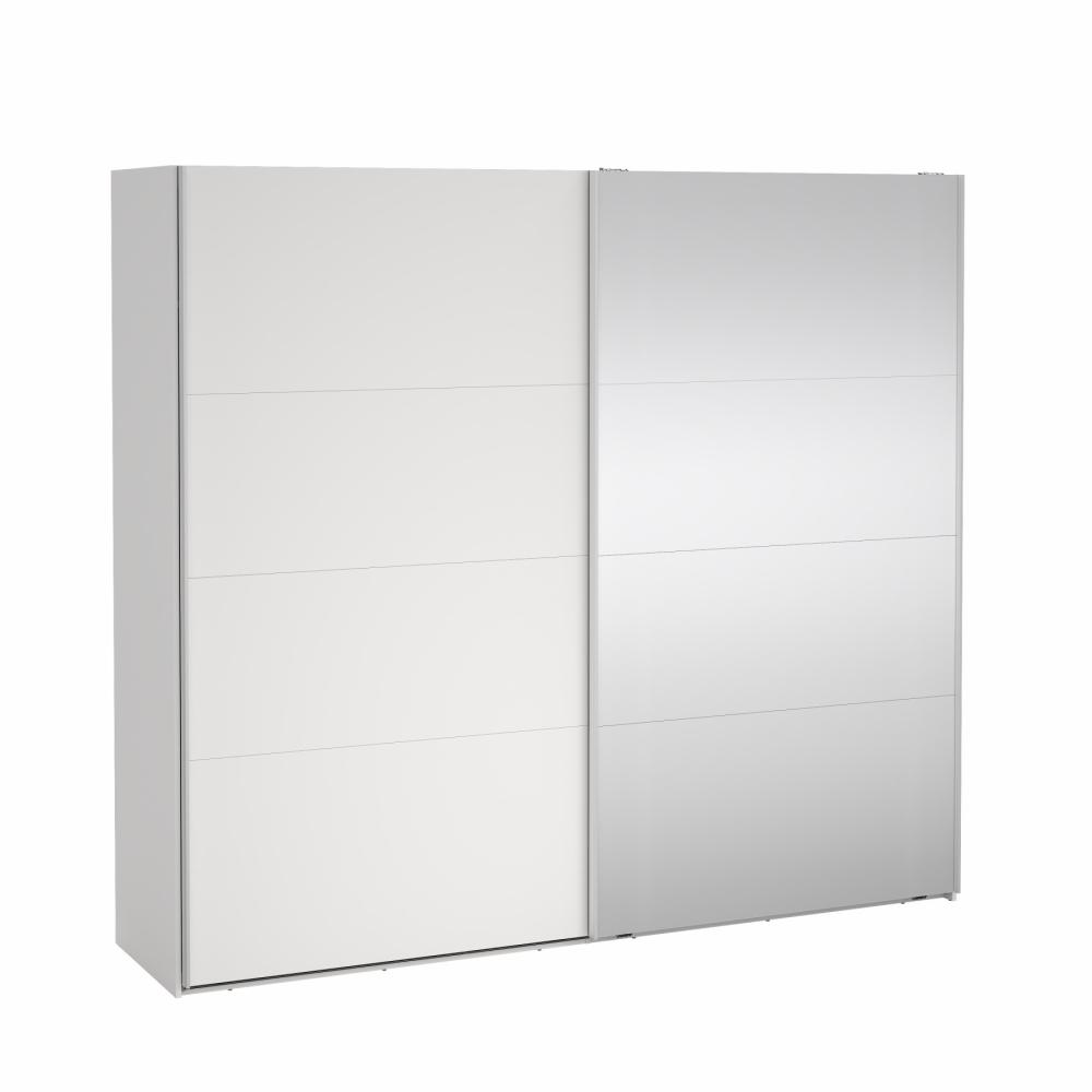 Smart 220x245 cm garderobeskab 1 skydelåge + 1 skydelåge m spejl i hvid, Spejle hos HomeNordic