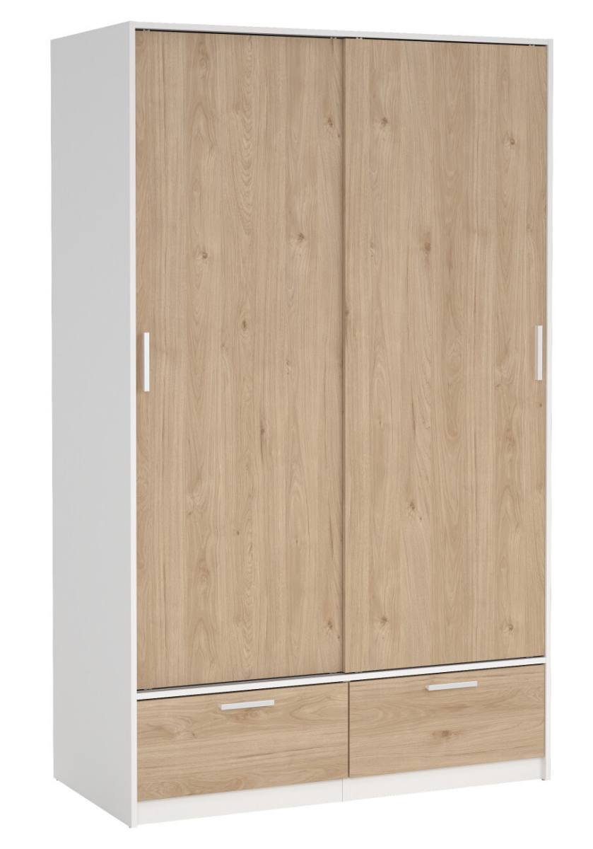 Inline garderobeskab 121 cm bredt, 2 skydedøre, 2 skuffer hvid og, Garderobeskabe hos HomeNordic