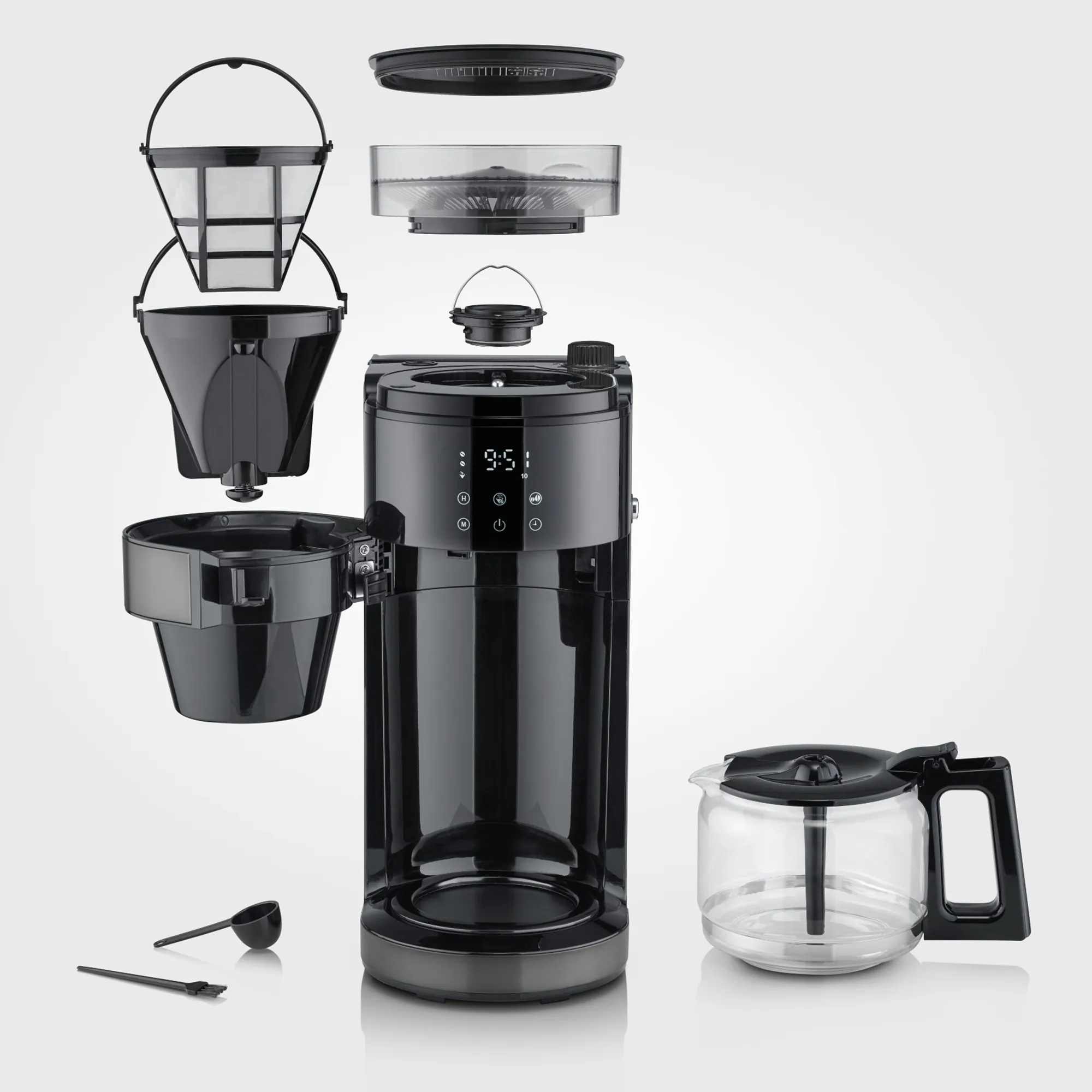 Kaffemaskine med kværn & glaskande, dark inox, produktbillede 5 af 5, Kaffemaskiner hos HomeNordic