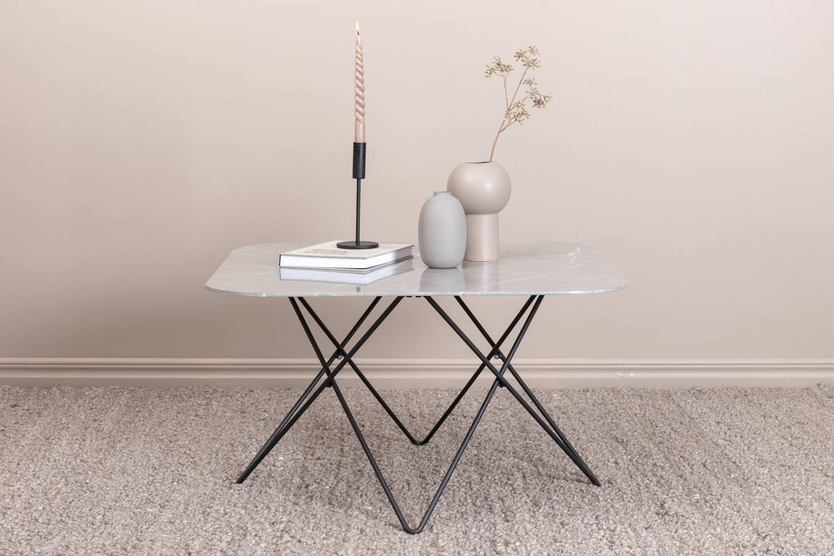 Tubas- Sofabord i grå marmor glas og sort metal, 80 x 80 cm, produktbillede 6 af 9, Moderne designs hos HomeNordic