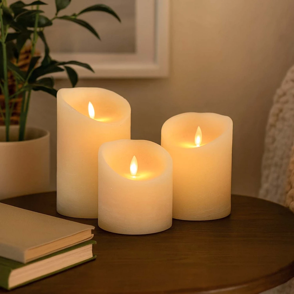 LED Bloklys Ø10cm, 3 stk, bevægelig flamme hos HomeNordic