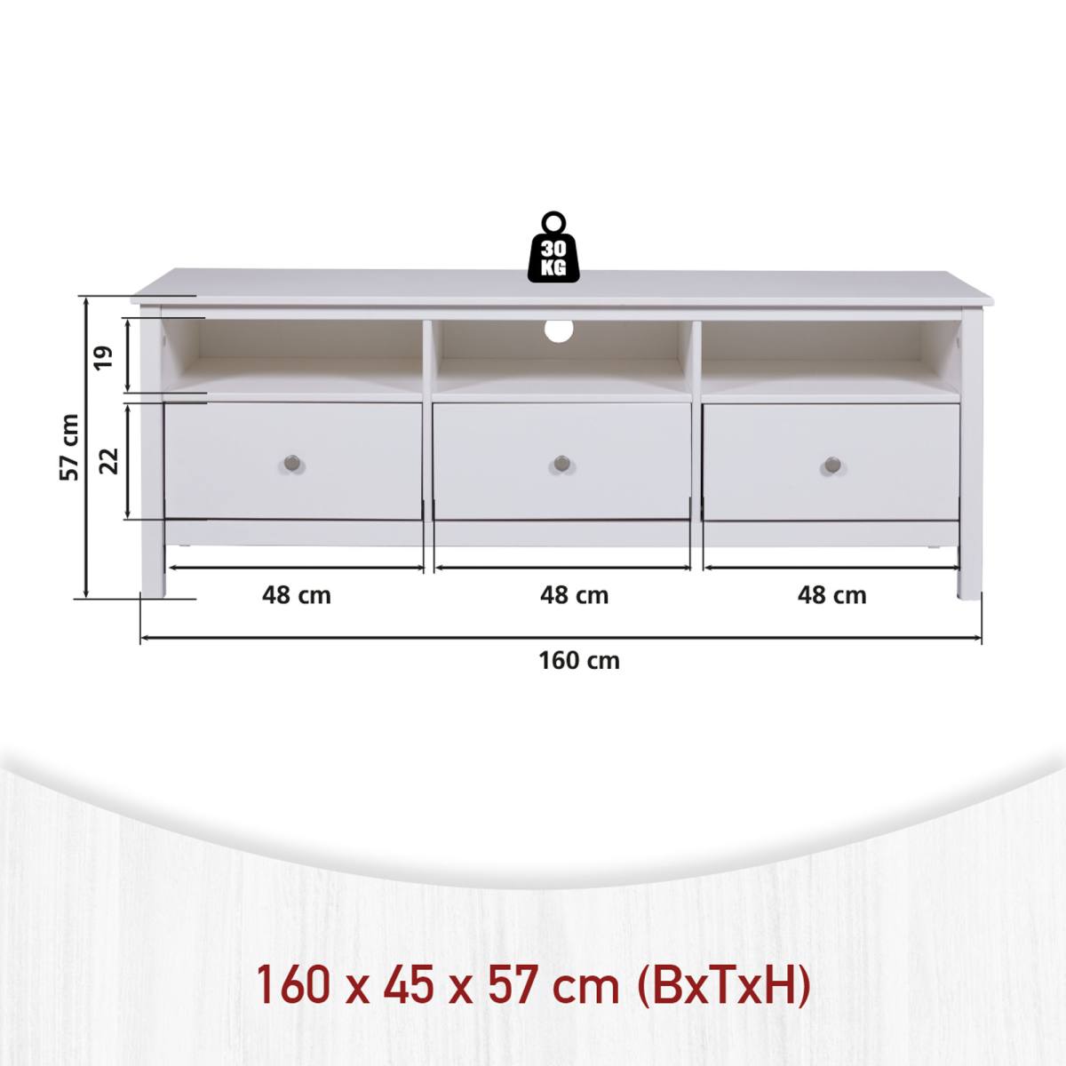 NORDIC LIVING COLLECTION Chilly Home TV-bord, m. 3 åbne rum og 3 skuffer, produktbillede 2 af 8, TV-borde hos HomeNordic