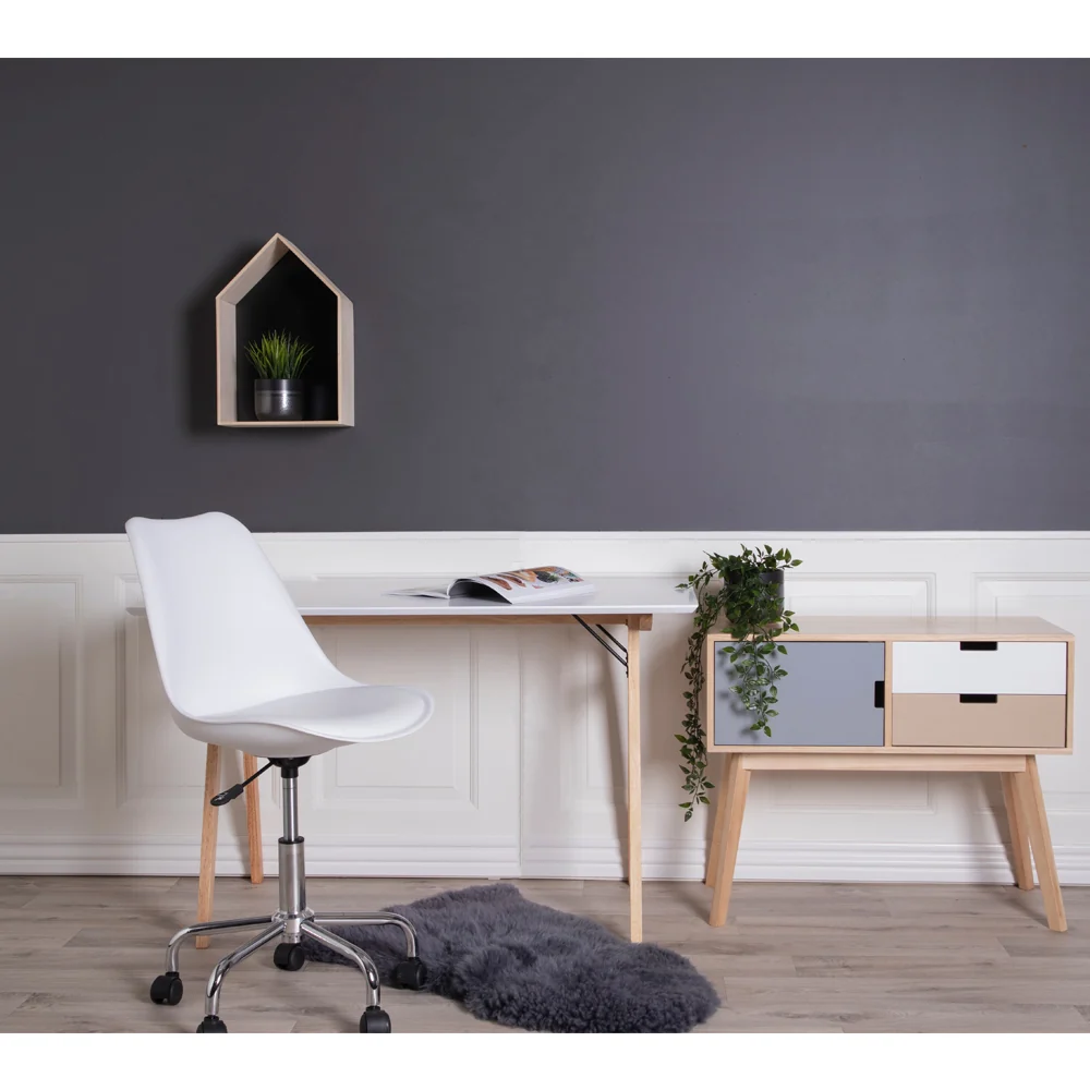 Vojens - Skrivebord i hvid og natur, 120x60x75,5cm, produktbillede 5 af 5, Skriveborde hos HomeNordic