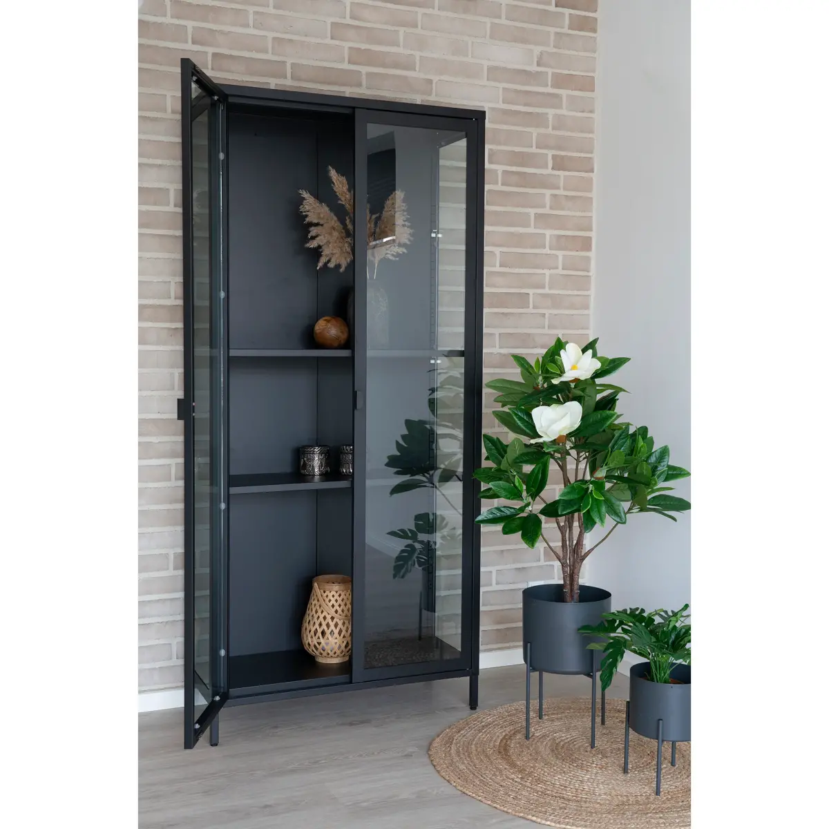 Brisbane Vitrineskab - Vitrineskab, 2 Glaslåger, Stål, Sort 80X35X175 Cm – billede 2