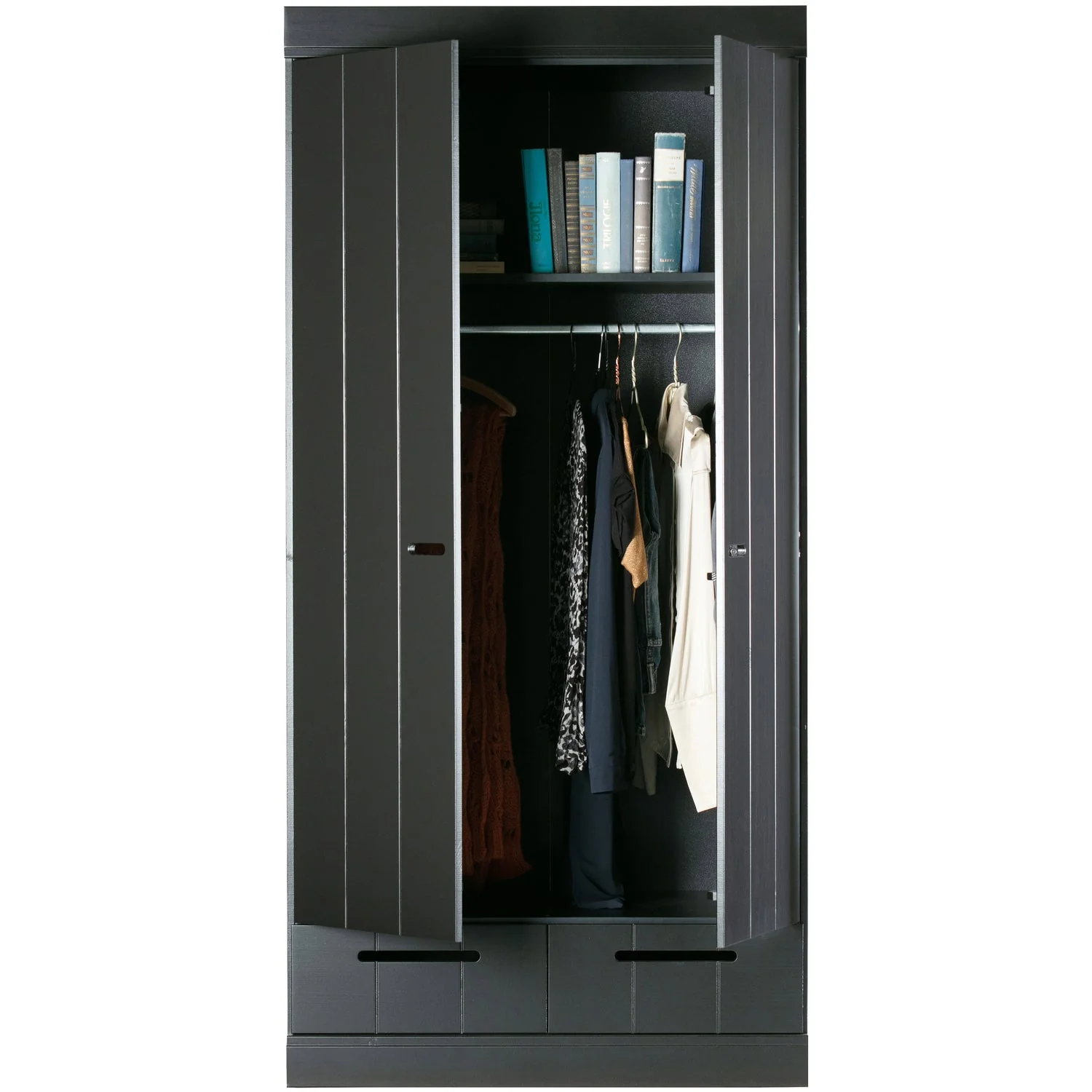 WOOOD - Connect 2-Dørs Skab Skuffer Skydedøre Sort FSC 195x94x53 cm, produktbillede 6 af 9, Garderobeskabe hos HomeNordic