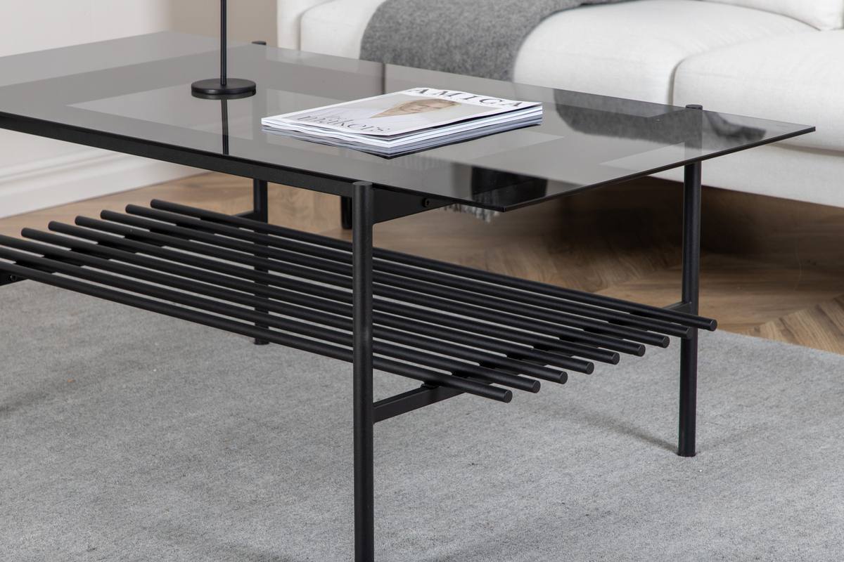 Bodia - Sofabord i røgfarvet glas og sort metal, 60 x 120 cm., produktbillede 3 af 9, Moderne designs hos HomeNordic