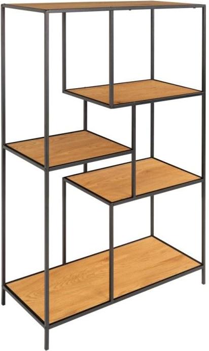 Valencia 80 cm reol i sort metalstel og med 5 hylder i ege look., Reoler hos HomeNordic