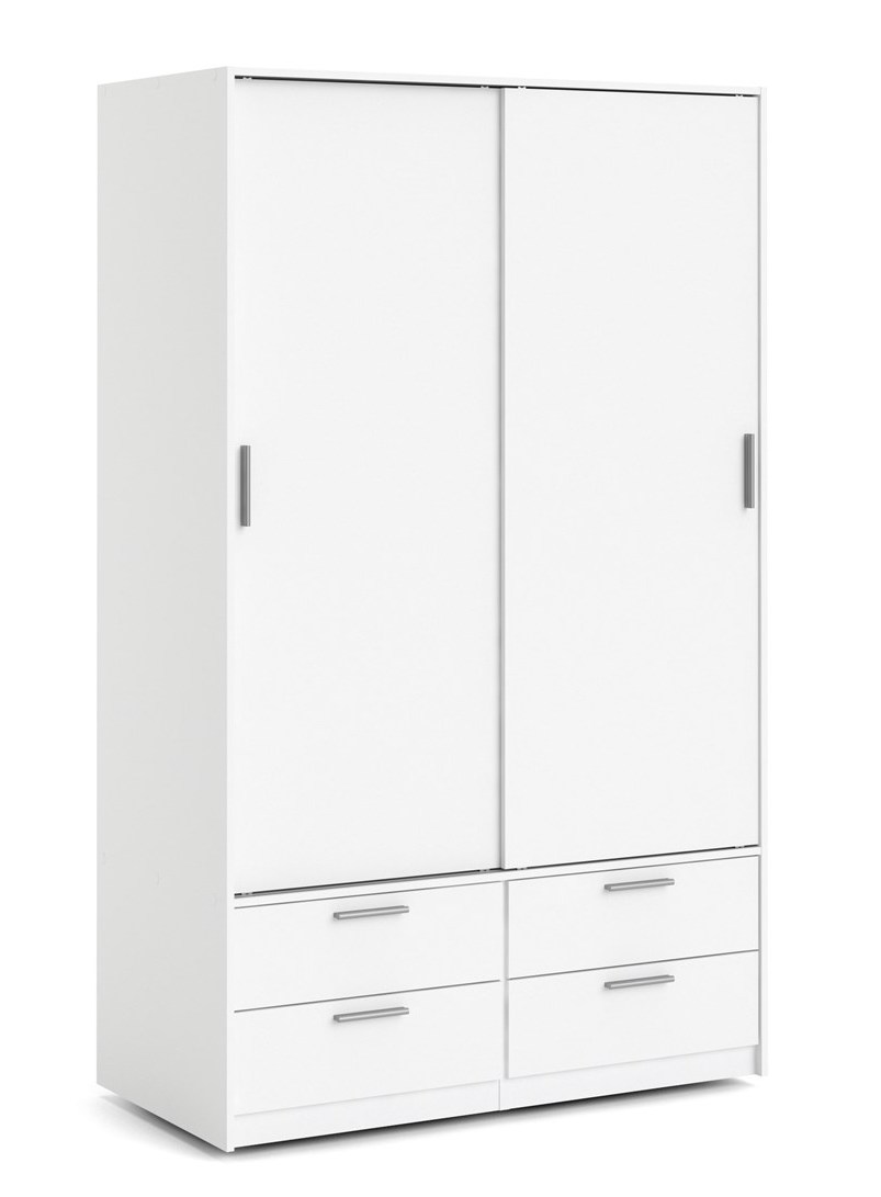 Inline garderobeskab 121 cm bredt, 4 skuffer hvidt, Garderobeskabe hos HomeNordic