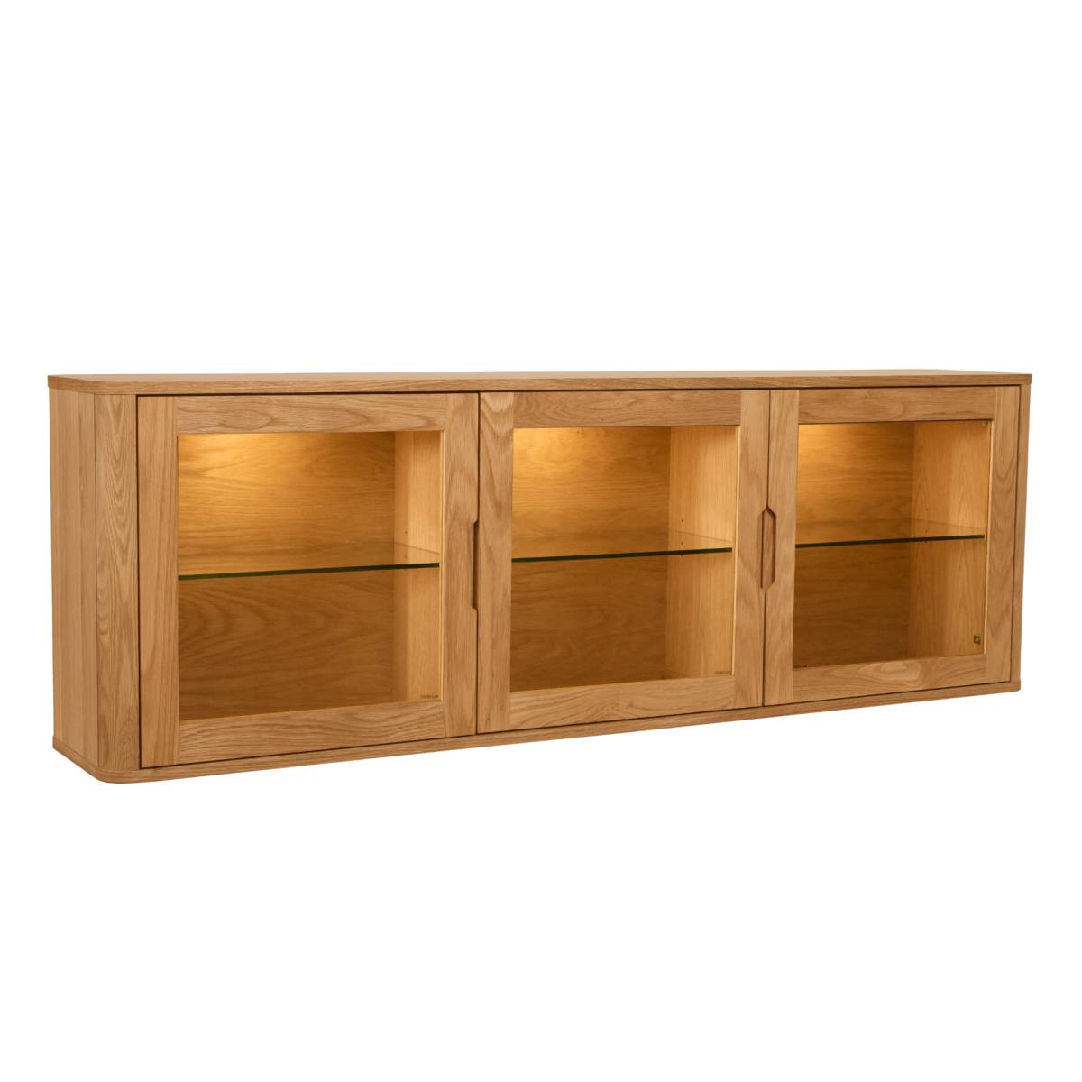 Tåsinge hængevitrine i naturolieret ege finér 180x 60 cm, 3 skabe med, Vitrineskabe hos HomeNordic