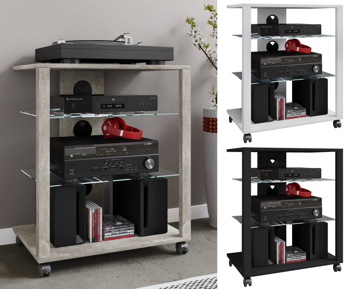 VCM NORDIC Folas Hi-fi og TV-bord, m. 2 glashylder og hjul, produktbillede 4 af 5, TV-borde hos HomeNordic