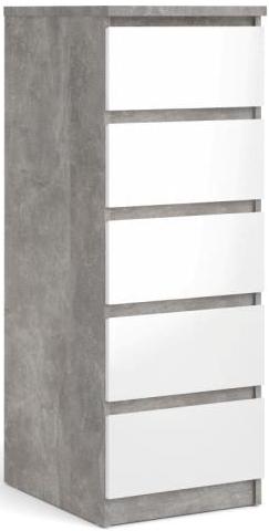Nibe 40 cm smal kommode i beton look med 5 skuffer., Kommoder hos HomeNordic