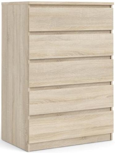 Nibe 75 cm bred kommode i ege look med 5 skuffer., Kommoder hos HomeNordic