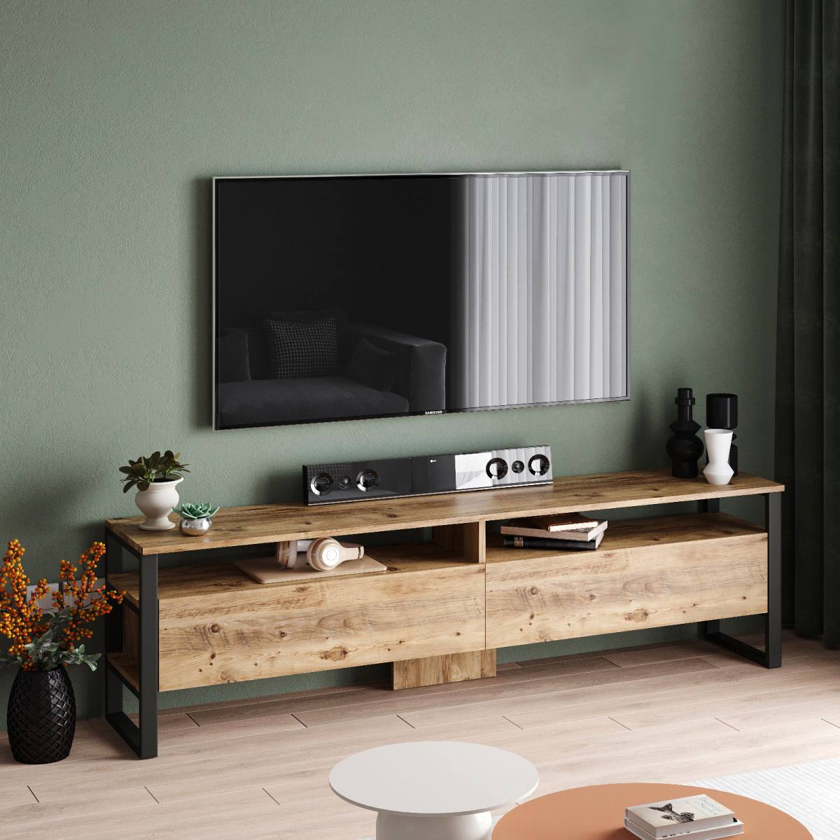 NORDVÄRK ML19 TV-bord, m. låge og 2 hylder, produktbillede 4 af 6, TV-borde hos HomeNordic