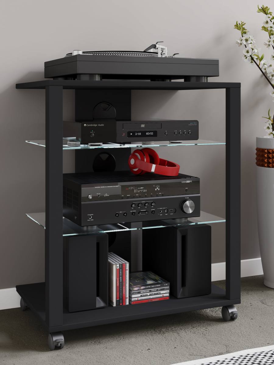 VCM NORDIC Folas Hi-fi og TV-bord, m. 2 glashylder og hjul, produktbillede 4 af 5, TV-borde hos HomeNordic