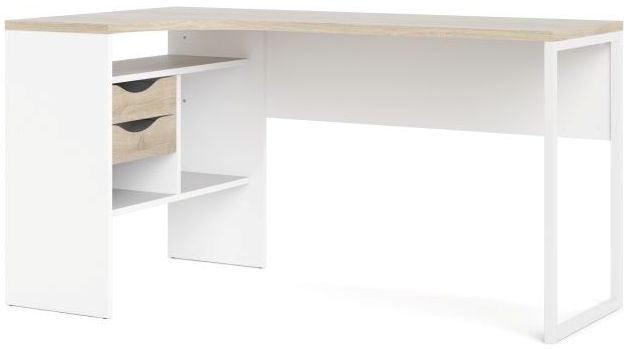 Prestige skrivebord 145 x 81 cm hvid eg med 2 skuffer., Skriveborde hos HomeNordic