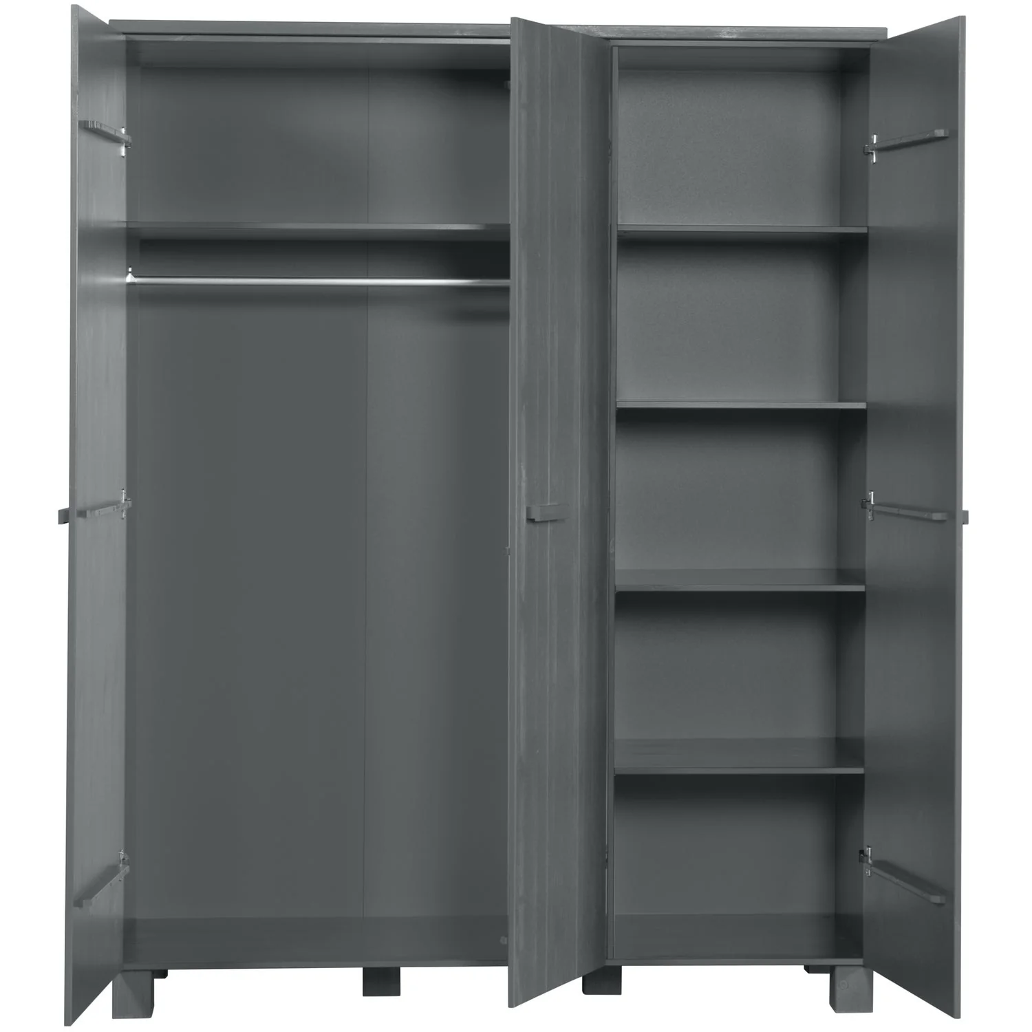 WOOOD - Dennis 3-Dørs Garderobeskab Fyrretræ Stålgrå FSC 202x158x55 cm, produktbillede 3 af 4, Garderobeskabe hos HomeNordic