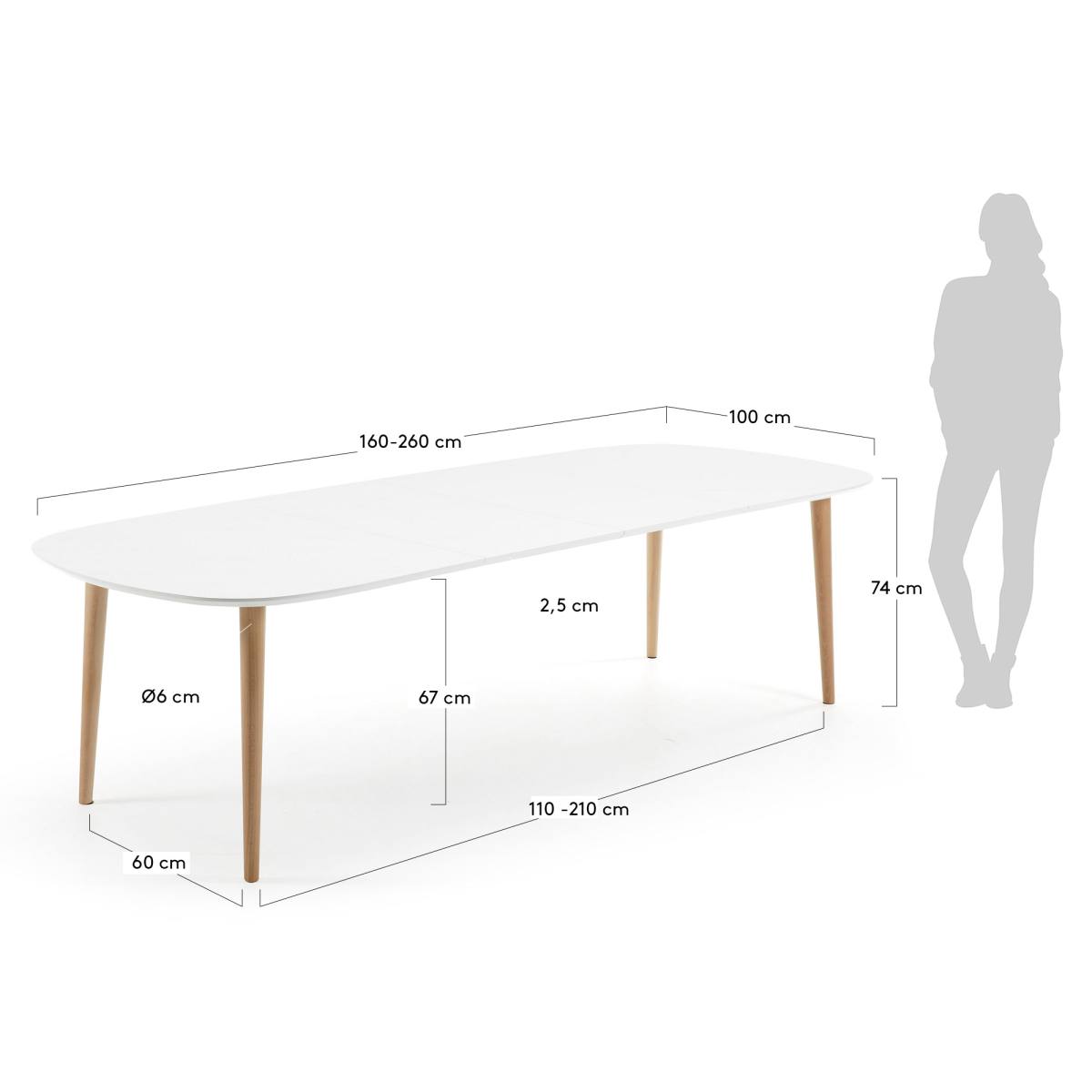KAVE HOME Oqui spisebord m. tillægsplader, ovalt, hvid MDF 160 (260) x, produktbillede 2 af 8, Spiseborde hos HomeNordic
