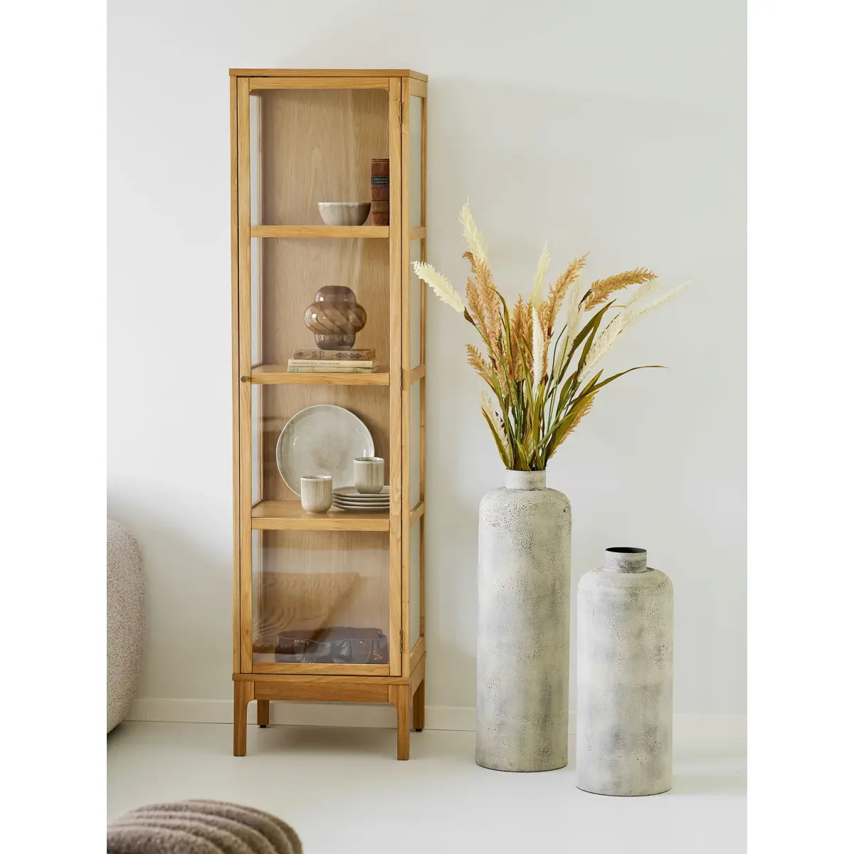 Zamora Vitrineskab - Vitrineskab, 1 Glaslåge, Eg/Egefiner/Hærdet Glas, Natur 47X40X180 Cm – billede 9