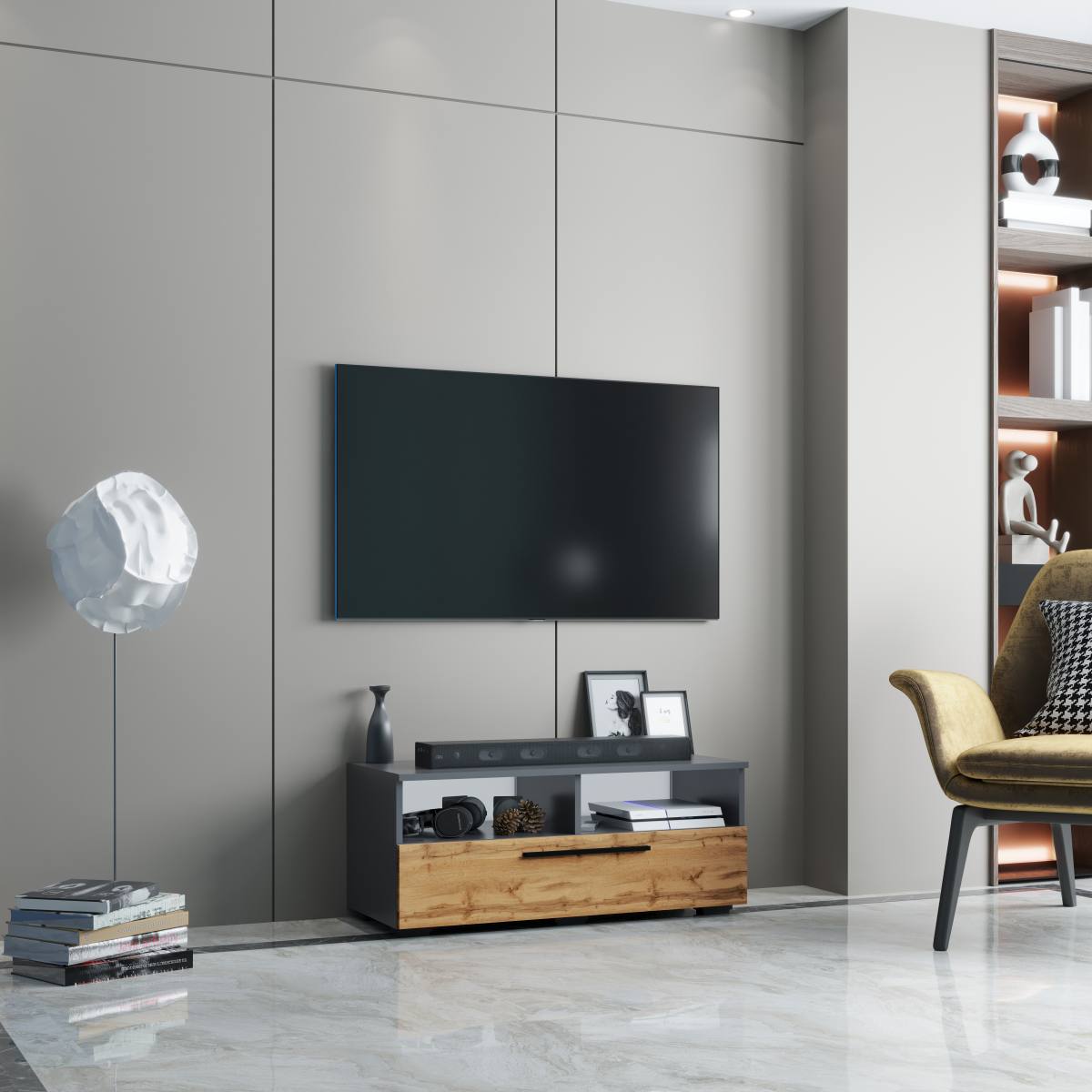 VCM NORDIC Arila L TV-bord, m. 1 låge og 4 rum, produktbillede 5 af 5, TV-borde hos HomeNordic